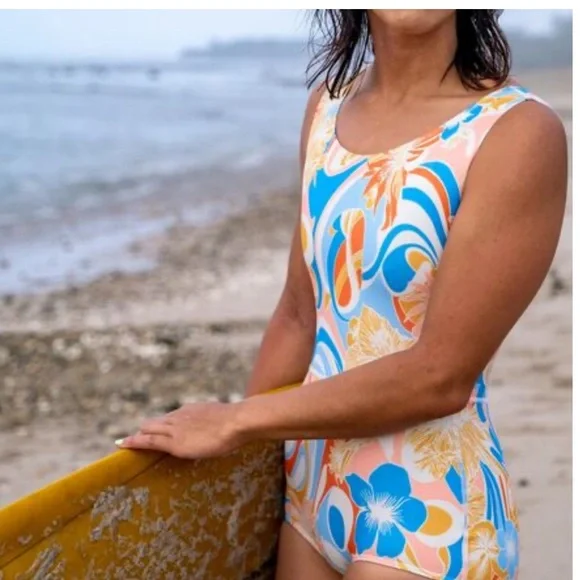 NWT- Seea Lido Floral Swimsuit in Blue and Orange - Picture 1 of 7